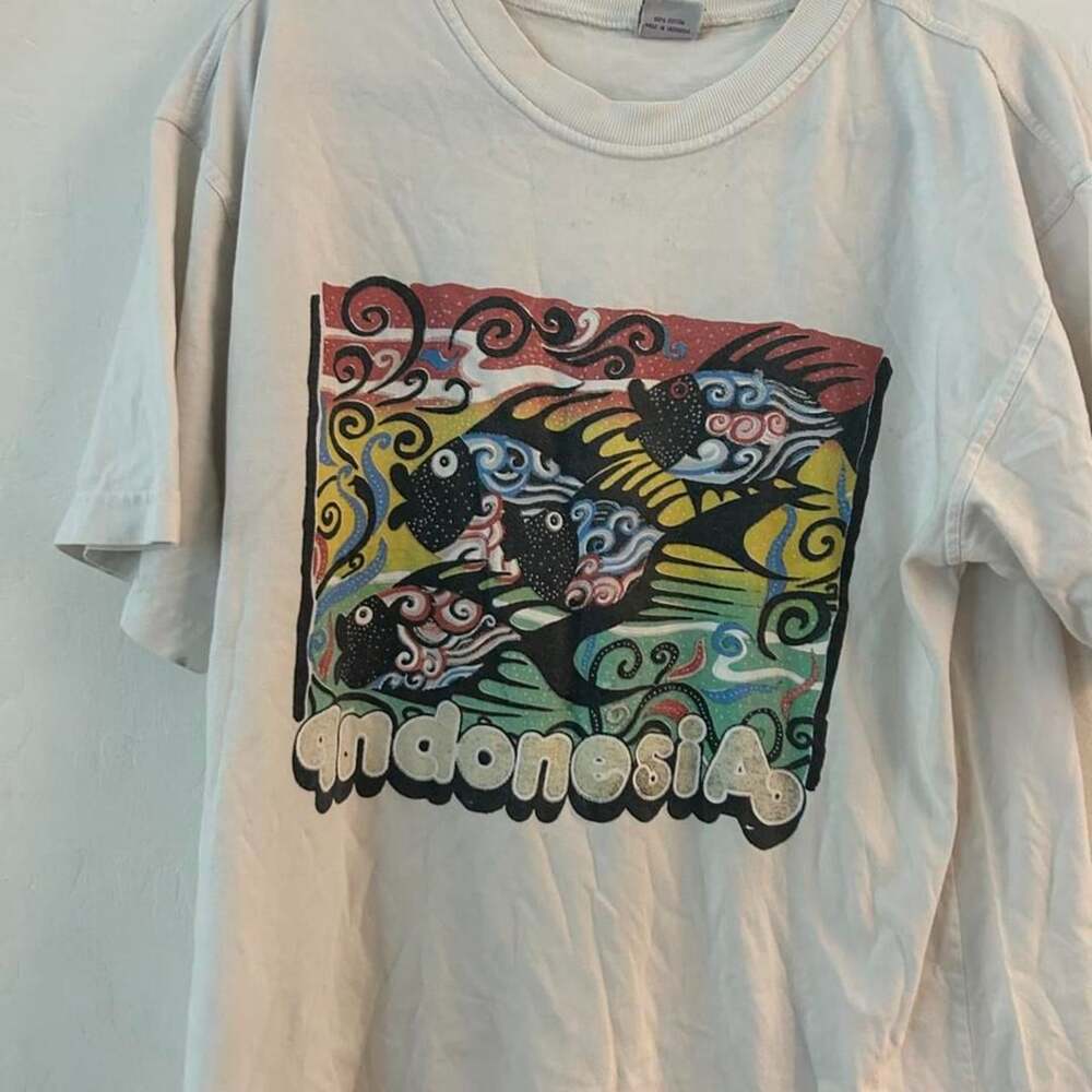 Bulberi Indonesia Fish Graphic T-Shirt White Cotton